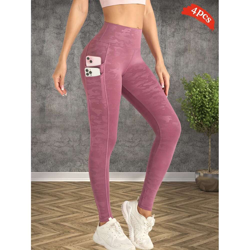 4pcs Women's Yoga 5D Anti-Print High-End Craft Outdoor Fiess Leggings, Butt Lifting Tummy Control Long Pants, Sweat-Absorbent Breathable Comfort 