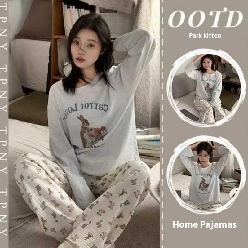 Spring and Autumn New Ladies Ins Style Pajamas Homewear Set Cartoon Girl LongSleeved Long Pants Korean Pajamas Homewear SetT251029