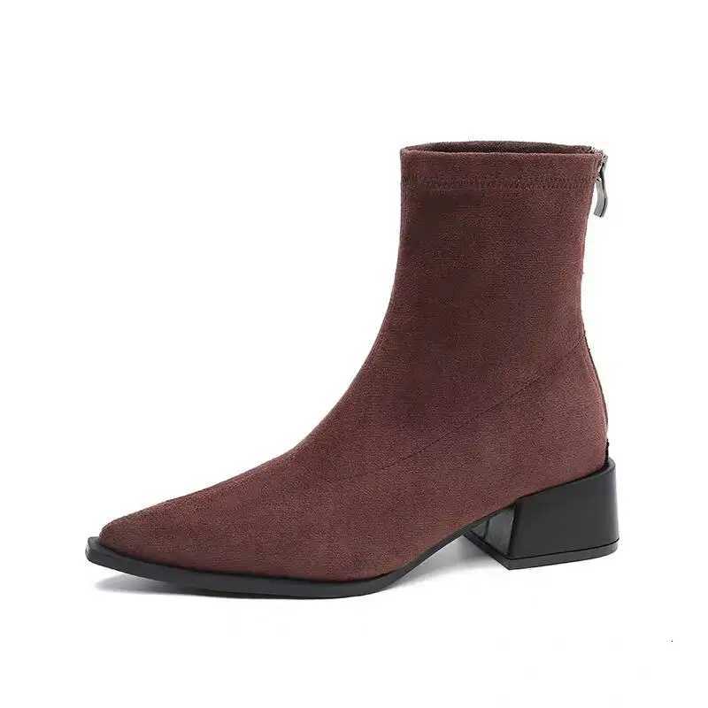Autumn Leopard SuedeWomen Ankle Boots Thick Heels Pointed Toe Shoes Modern Short Botas Para Mujer Z251029