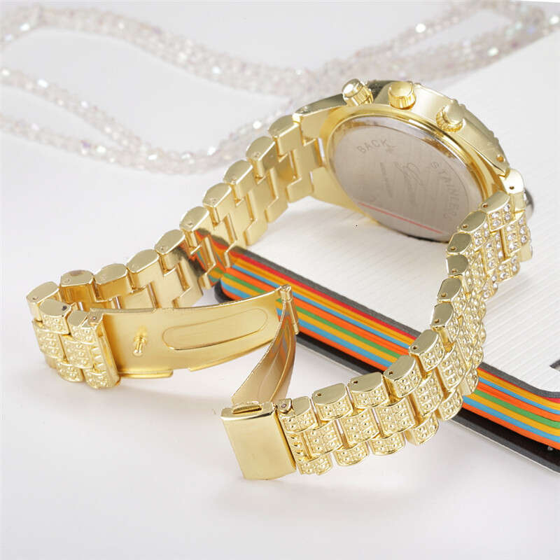 Niche Light Luxury Style New Brand Men's Fashion Hip-Hop Diamond-Studded gold Quartz Watch