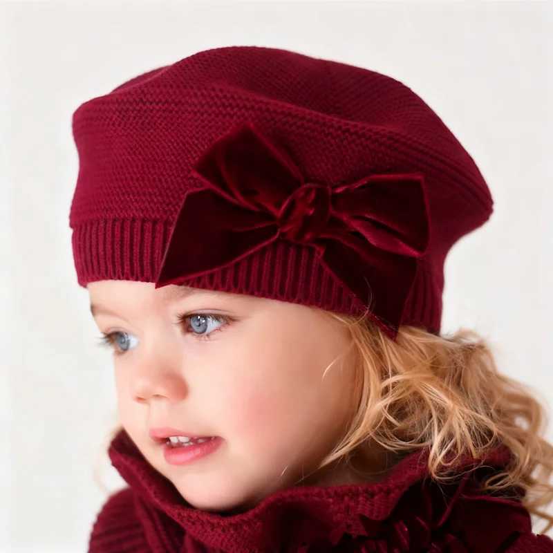 New Winter Baby Girls Warm Bowknot Knitted Hats Children Beret Beanie Hat Solid Hat Soft Comfortable Kids Bonnet For 312Years251028