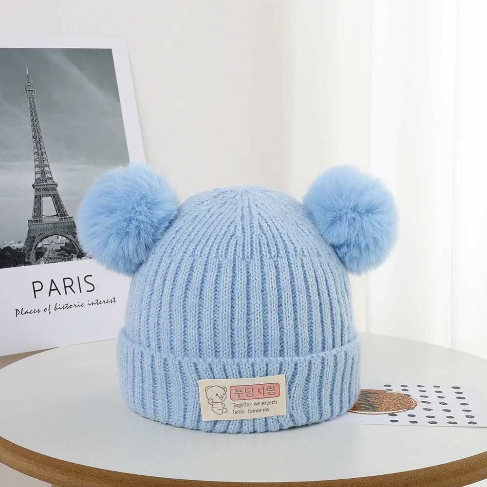 Spring Autumn Winter Baby Hat Cute Baby Double Ball Hat Korean Knitted Hat 02 Year Old Childrens Hat251028