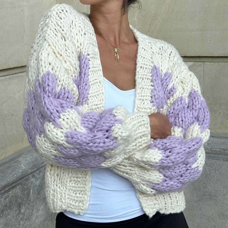 Stripe Pattern Cropped Cardigans Vintage Lantern Sleeves Knitted Sweater Aesthetic Y2k Knitwear Coat Women Autumn Outwear StreetT251028