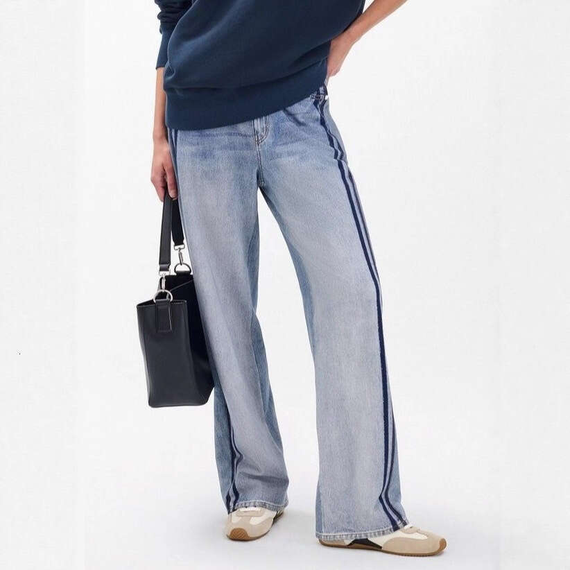 New Cotton Imitation Denim Printed Casual Wide Leg Sports Track Pants Women 2025 Spring and Autumn