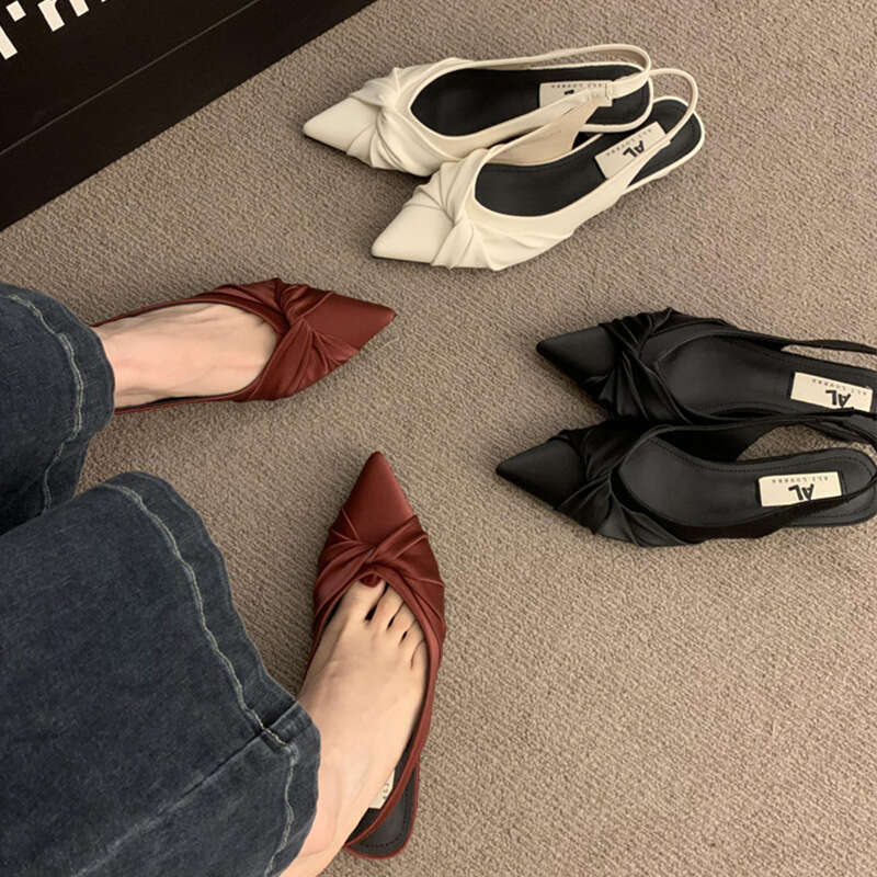 Pointed Toe Flat Sandals Women Spring Summer Outdoor French Style Niche Women's Black Color Perfect for Dresses Designer Shoe Evening Shoes