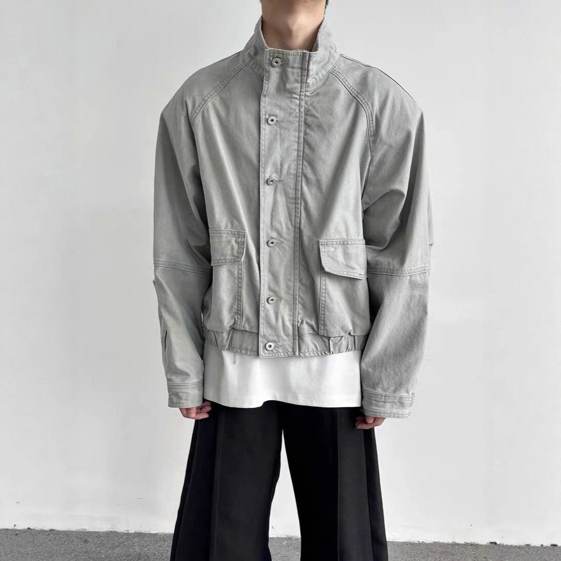 American Style Stand Collar Workwear Denim Jacket Designer Jacket For Men Spring And Autumn High-end Loose Fit Versatile Casual Bomber Jacket