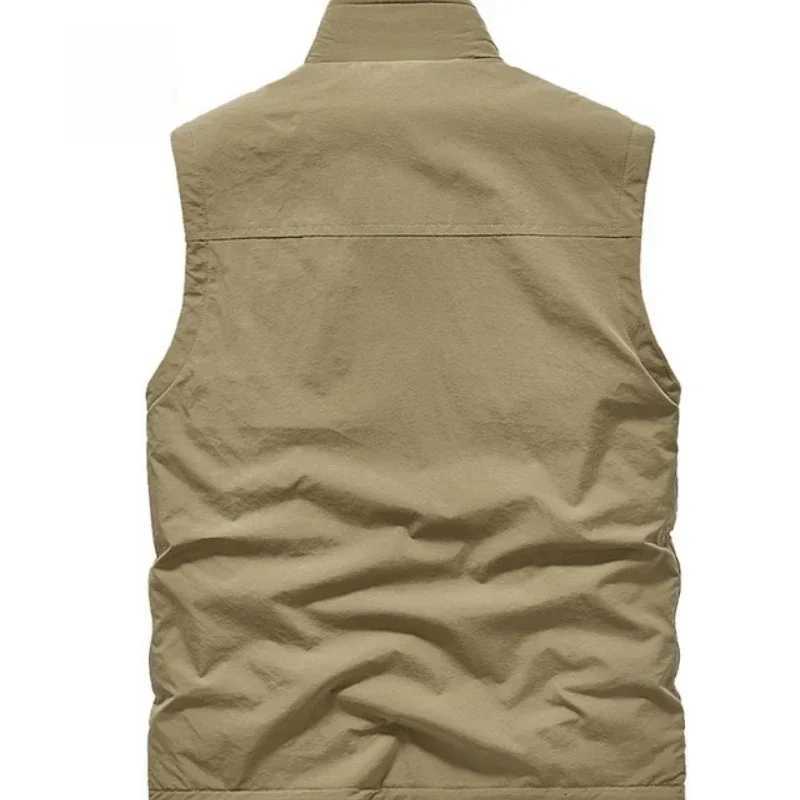 Mens Fleece Lined Vest Autumn Outdoor Thick Warm Fishing Vests Multi Pocket Industrial Workwear Vest Simple Casual Vest Jacket W251029