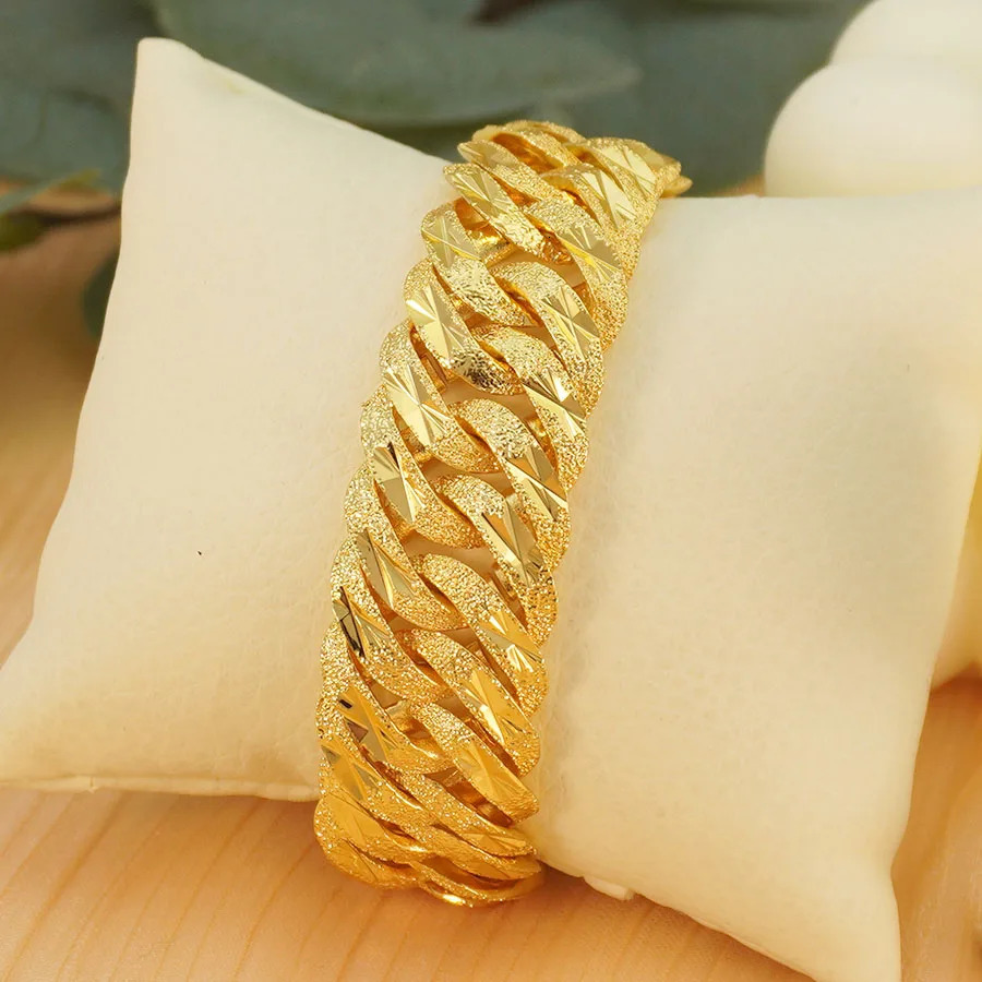 1Pcs Fashion Ladies 24K Gold Plated Hip Hop Thick Chain Bracelet 195cm 767 inches Copper Wrist Jewelry 251028