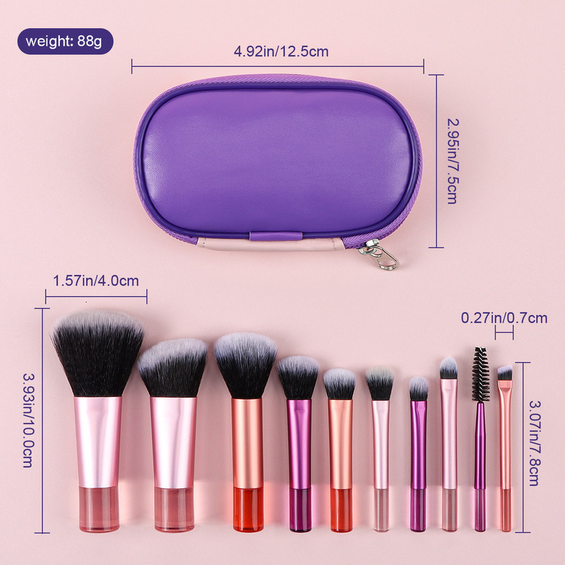 10-Piece Synthetic Fiber Makeup Brush Set Travel-Friendly Portable Kit Full-Face Brush Collection Includes PU Pouch