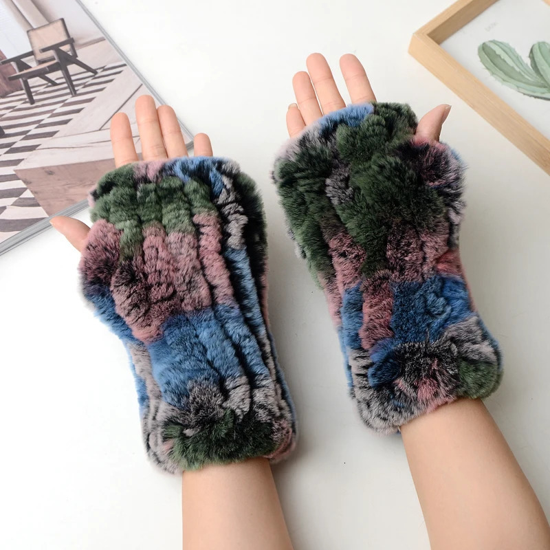 Winter Warm Real Fur Fingerless Gloves Women Knit Fur Mitten Girls 100 Real Genuine Knitted Rex Rabbit Fur Mittens 251029