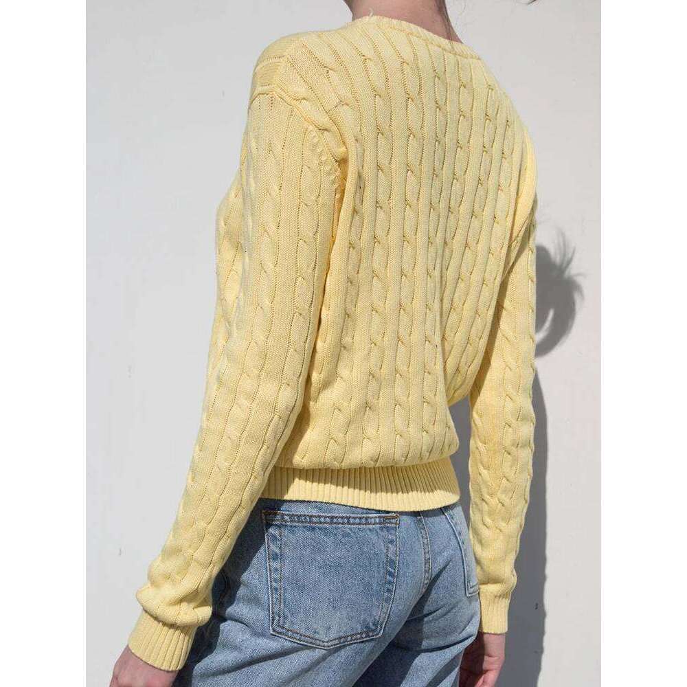 Vintage Cotton Cable Kint Sweater Women Autumn Haruku Solid Round Neck Long Sleeve Tops Female Retro Cute Slim Sweaters Chic Designer Sweater Women Be