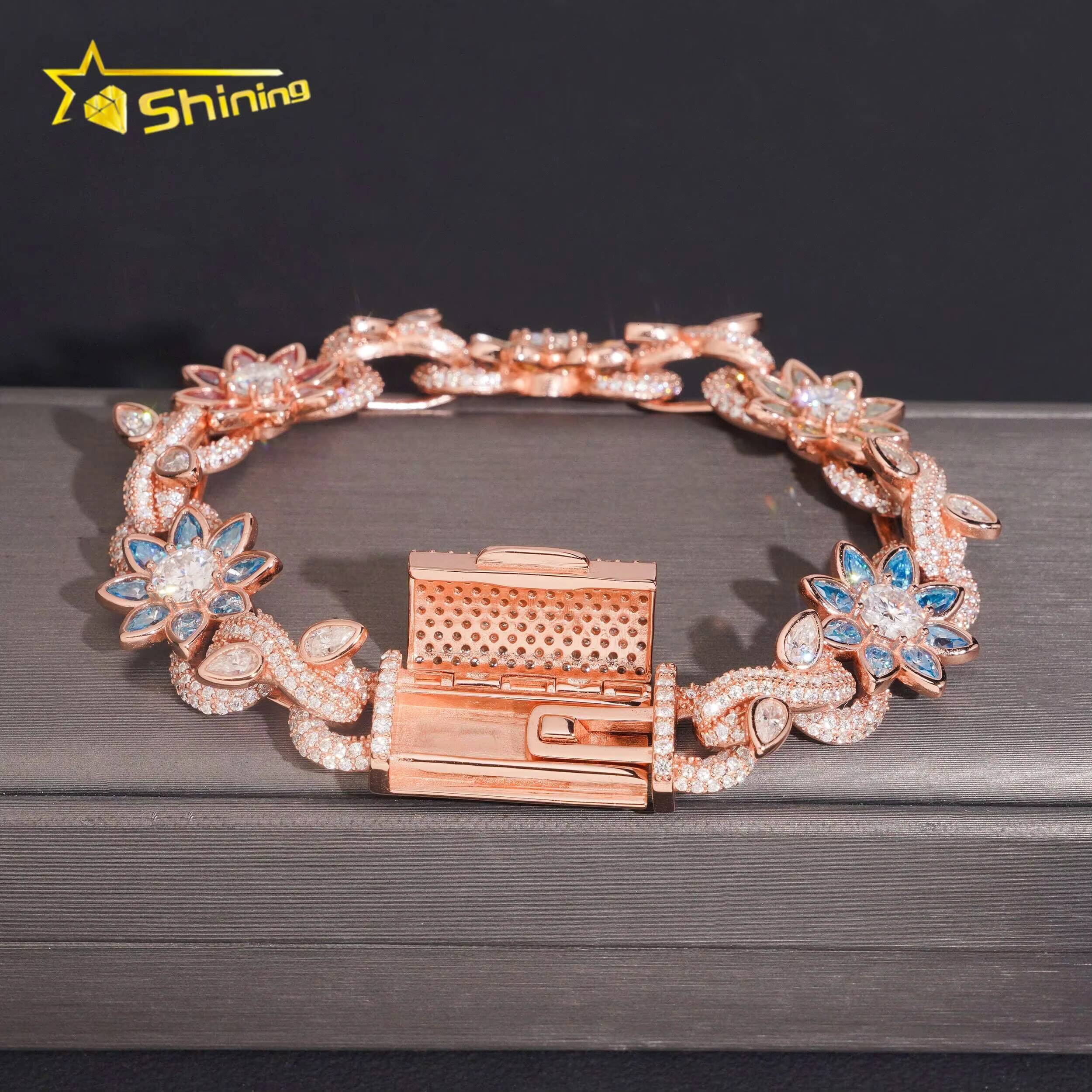 Miossanite Hip Hop Fine Jewelry Sterling Silver 925 D Color VVS Moissanite Diamond Miami Cuban Link Chain Bracelet