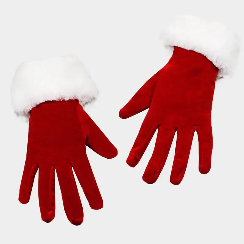 Santa Claus Gloves White Fur Fancy Dress Party Short Red Santa Full Finger Gloves Christmas Festive Costume Accessories Mittens i251029