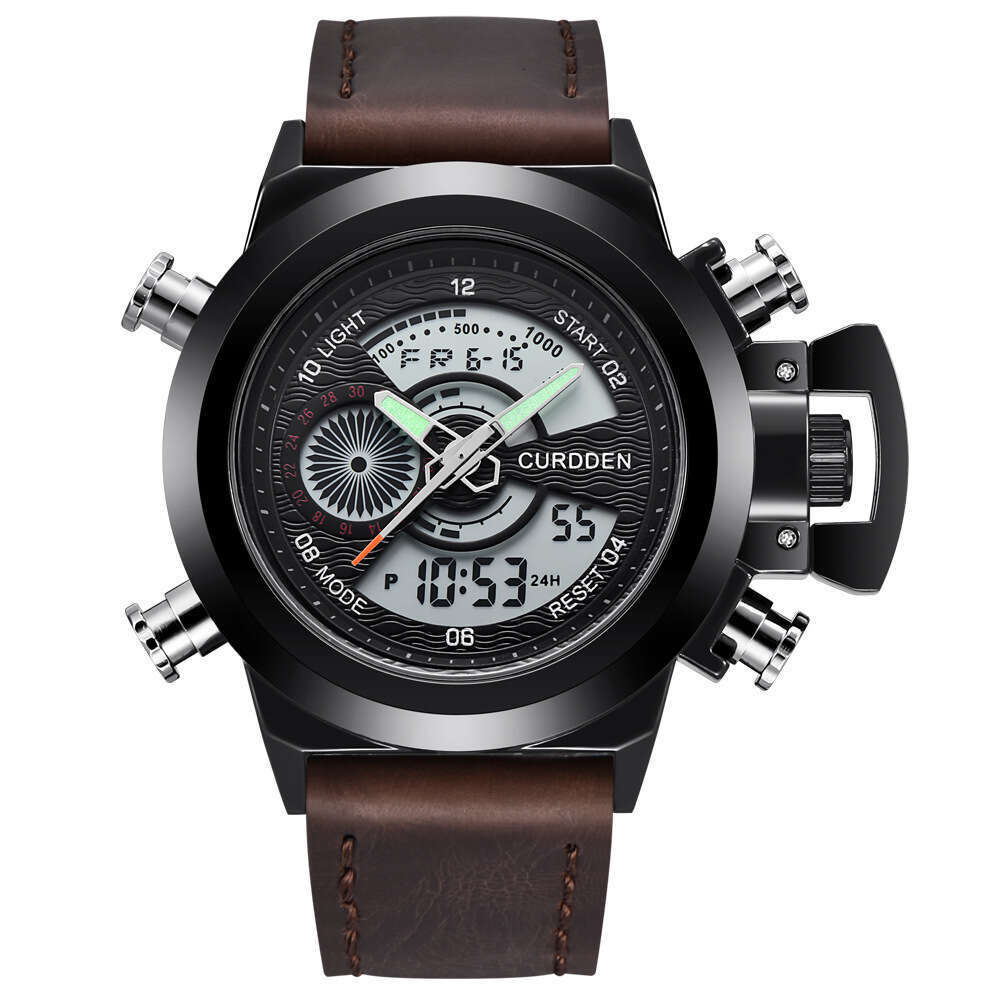 Brand New Men's Fashion Leather Strap Multifunctional Dual Display Sports Watch for Men