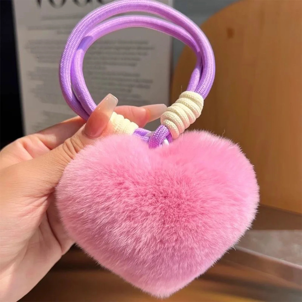 Heart Plush Keychain Colorful Lanyard Bag Accessories Fashion Wrist Strap Pendant Keychains Soft Fluffy Cute Bag Decoration 251029