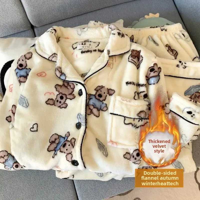 Plus Size Fluffy Winter Pajamas Womens Home Clothes Set Thickened Warmth Sleepwear with Running Dogs Design Cozy Indoor SuitT251029