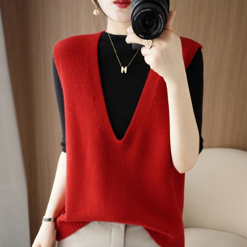Spring And Summer Cashmere Knitted Vest Womens VNeck Sleeveless Pullover Fashion Loose And Thin Solid Color Outer Wear GH2219 251029