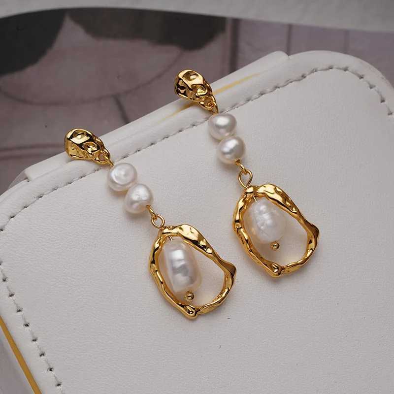 kshmir Natural pearl earrings female temperament light luxury long studs silver needle retro ear accessories W251029