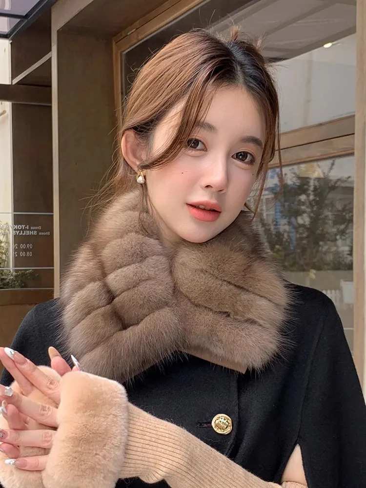 Fashion Women Real Sable Fur Scarf Style Lady Warm Soft Natural Mink Fur Shawl Wrap Neckerchief Scarves 251021