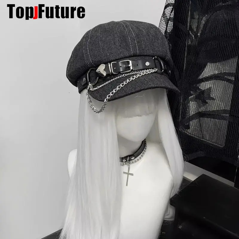 Womens Mens Harajuku Gothic Lolita Beret Hat Y2k Girls Punk Grunge Chic Streetwear Accessories Caps sboy Cap 251029