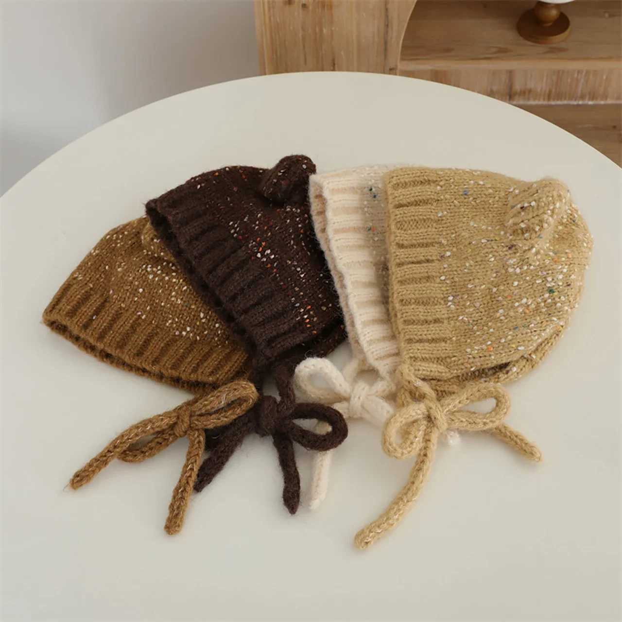 Cute Cat Ear Baby Winter Hat Cartoon Solid Color Knitted Beanie Cap Outdoor Warm Ear Protection Kids Boys Girls Lacing Hats251028