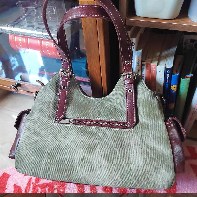 Moto Biker Bags For Women Handbags Purses Canvas With PU Rivet Top Handle Y2K Small Underarm Shoulder 251029