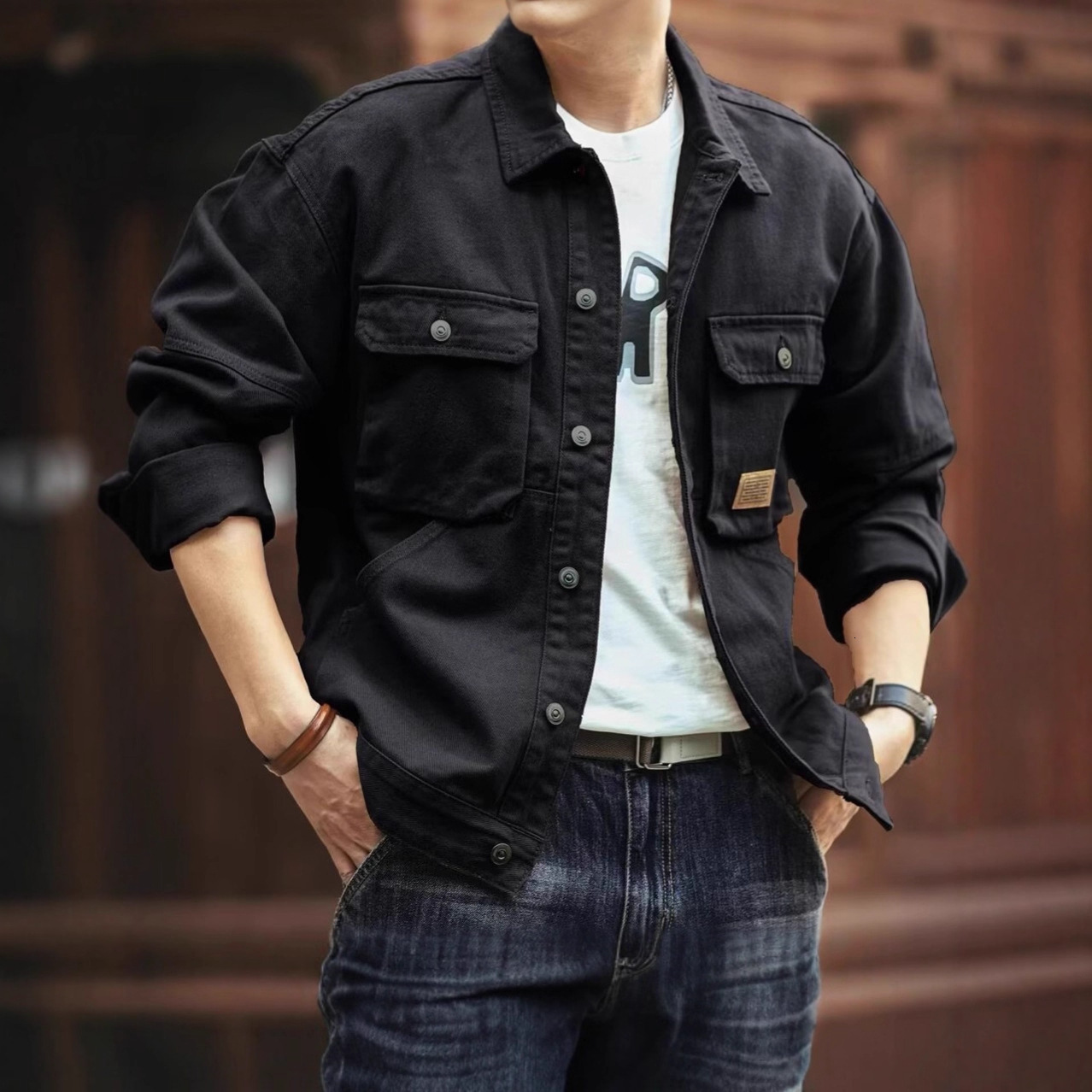 Spring And Autumn American Style Washed Designer Jacket Denim Jacket For Men Stylish Loose Trendy Brand Workwear With Large Pockets