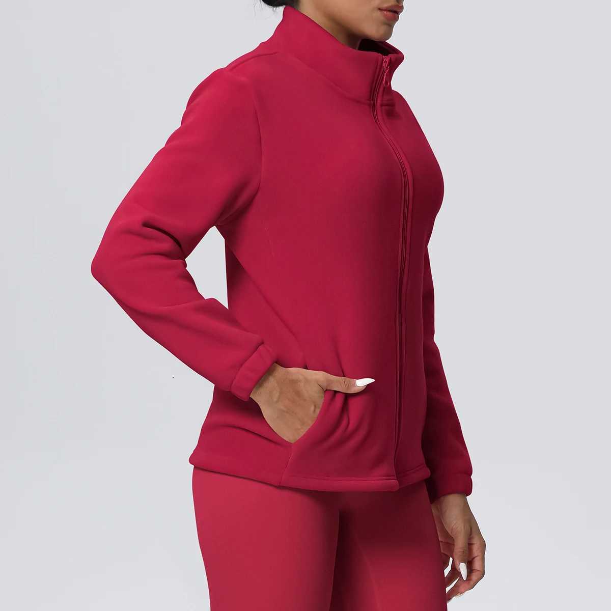 1 PC Winter Cycling and Skiing Keep Warm Long Sleeves Yoga Zipper Jacket With Pockets Solid Color High Neck Velvet Yoga ClothesXJ251029
