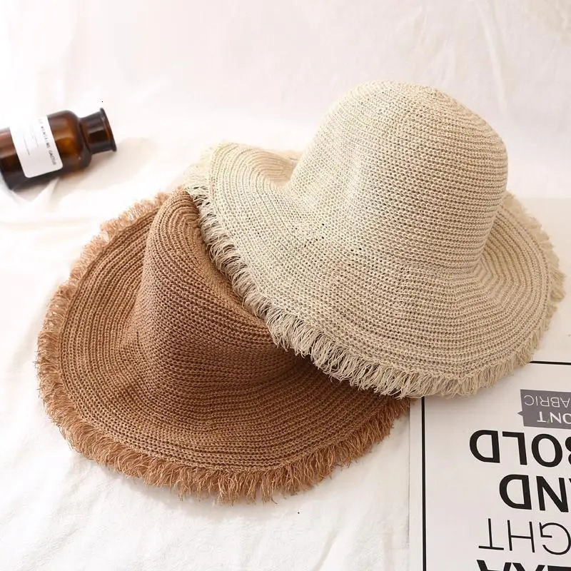 Fashion Women Panama Hats for Women Wide Large Brim Beach Sun Hats with Fashion Solid Visor Hat Straw Cap Female Bucket Hat 251029