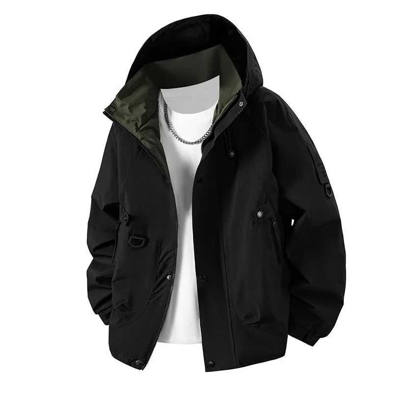 Man Cargo Coat Autumn Contrast Color Long Sleeve Pocket Male Jacket Waterproof Windproof Outdoor Sport Men Hooded Outerwear J251029