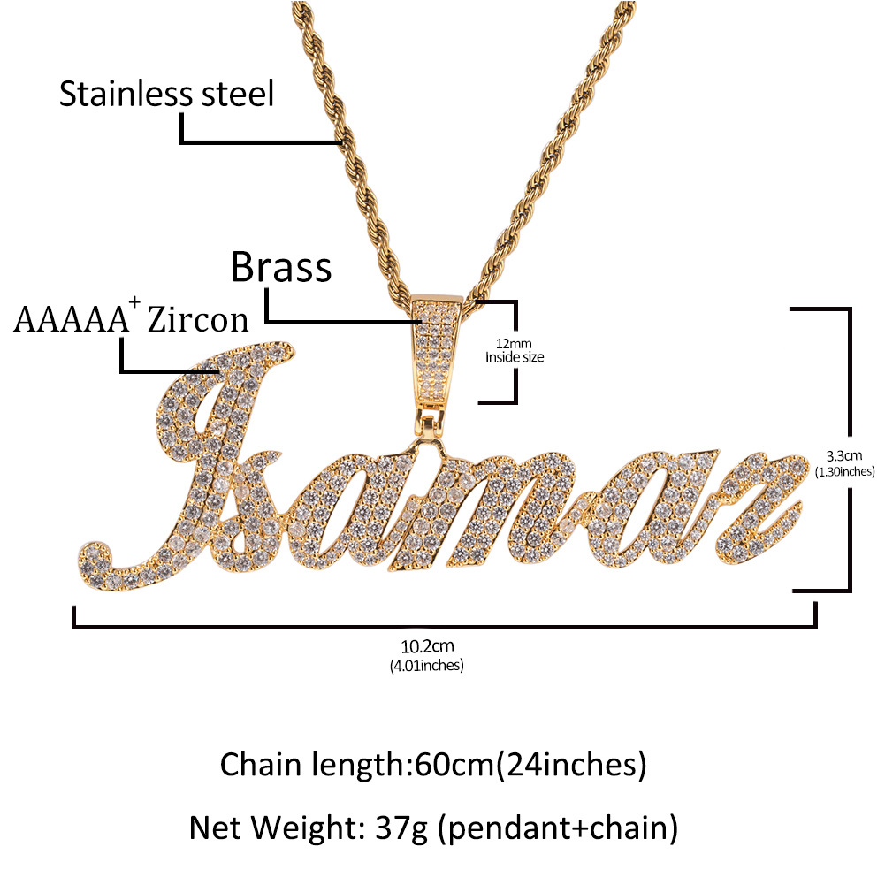 Hip Hop Custom Charm A-Z Letters Name Pendant Necklace 5A Cubic Zircon 18k Real Gold Plated Jewelry Women Men Gift