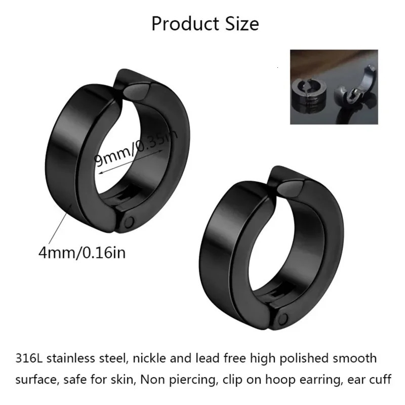 2pcs Punk Non Piercing Clip Earrings for Man Woman Steel Stud Earrings Teens Hip Hop Style Ear Ring Jewelry Accessory 251013