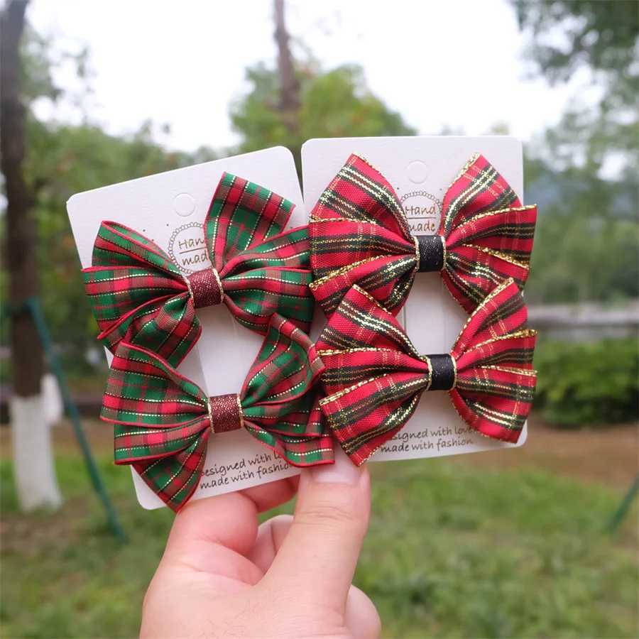 Christmas Plaid Hair Bow Clip For Girls Baby Kids Barrette Children Hair Accessories Butterfly Hairpin Fashion Headwear Top ClipW251028