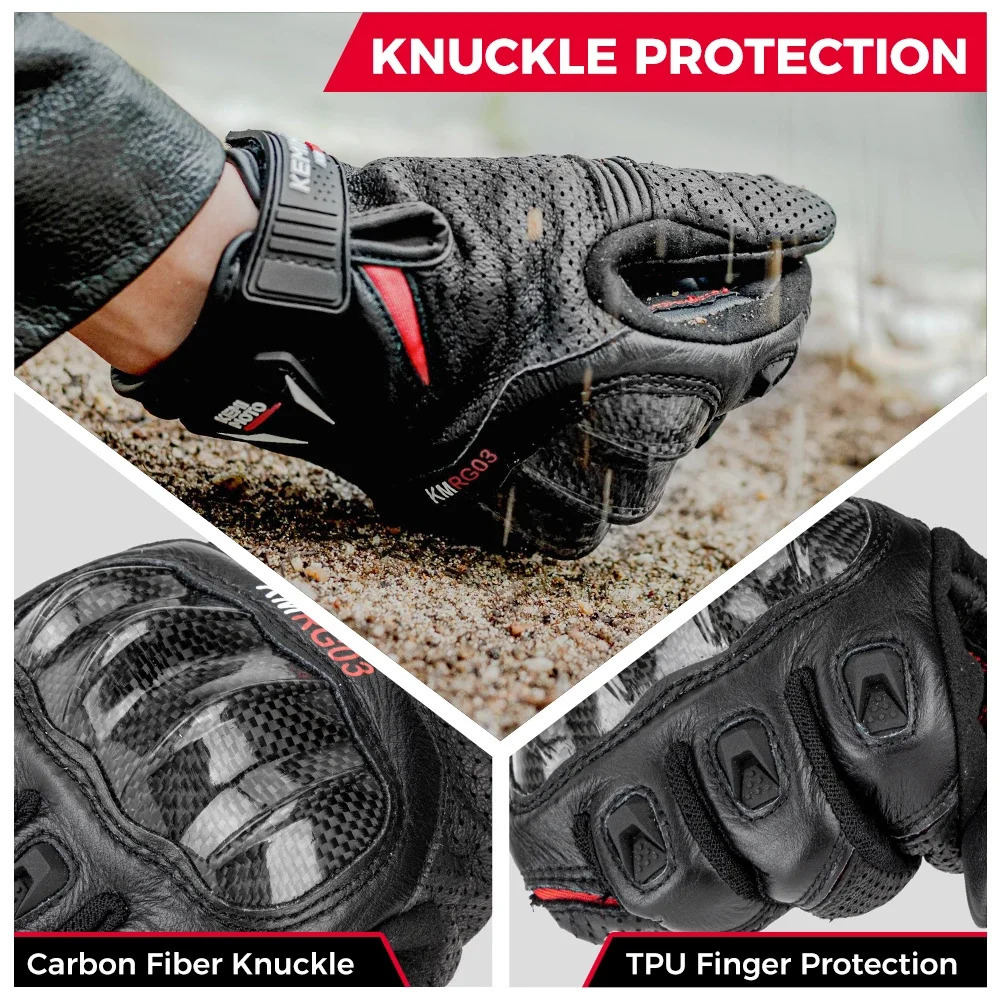 KEMITOUR Leather Motorcycle Gloves CE Mens Retro Moto Touch Screen Carbon Protective Motorbike Breathable For Summer 251013