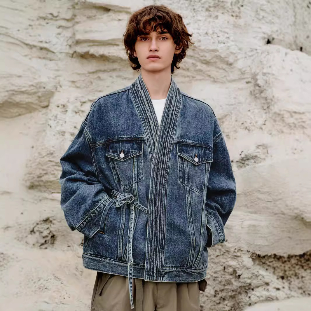 Designer Jacket Autumn New Men's Clothing New Chinese Style Irregular Symmetrical Design Sense Niche Loose Lace-up Denim Jacket For Men And Women