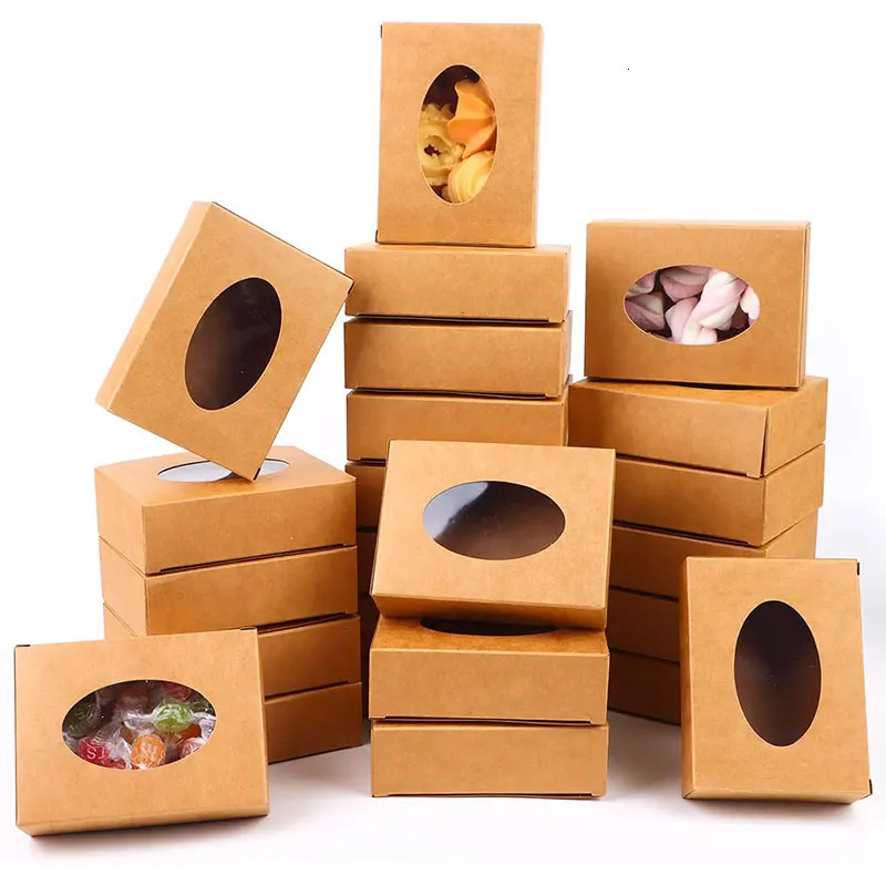 2030Pcs Mini Kraft Paper Box with Window Round Soap Packaging Boxes for Homemade Favor Treat Bakery Candy 251013