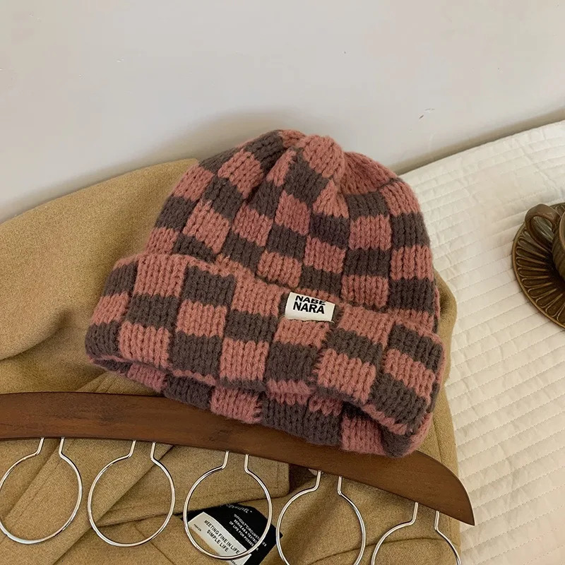 y Chessboard Plaid Knitted Hat Women Winter Big Size Warm Beanies Skullies Green Red Xmas Christmas 251013