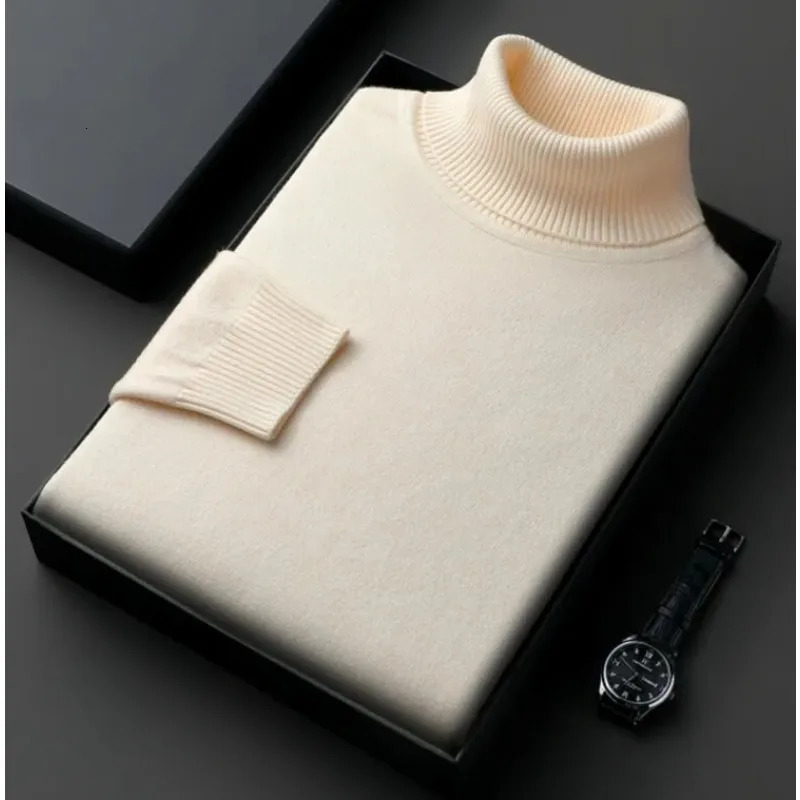 Sweatwear Mens Antipilling High Quality Knitted Turtleneck Sweater Slim Fit Long Sleeve Pullover Solid Color Trend Men Clothing 251029
