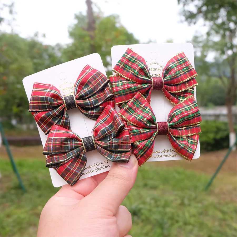 Christmas Plaid Hair Bow Clip For Girls Baby Kids Barrette Children Hair Accessories Butterfly Hairpin Fashion Headwear Top ClipW251028