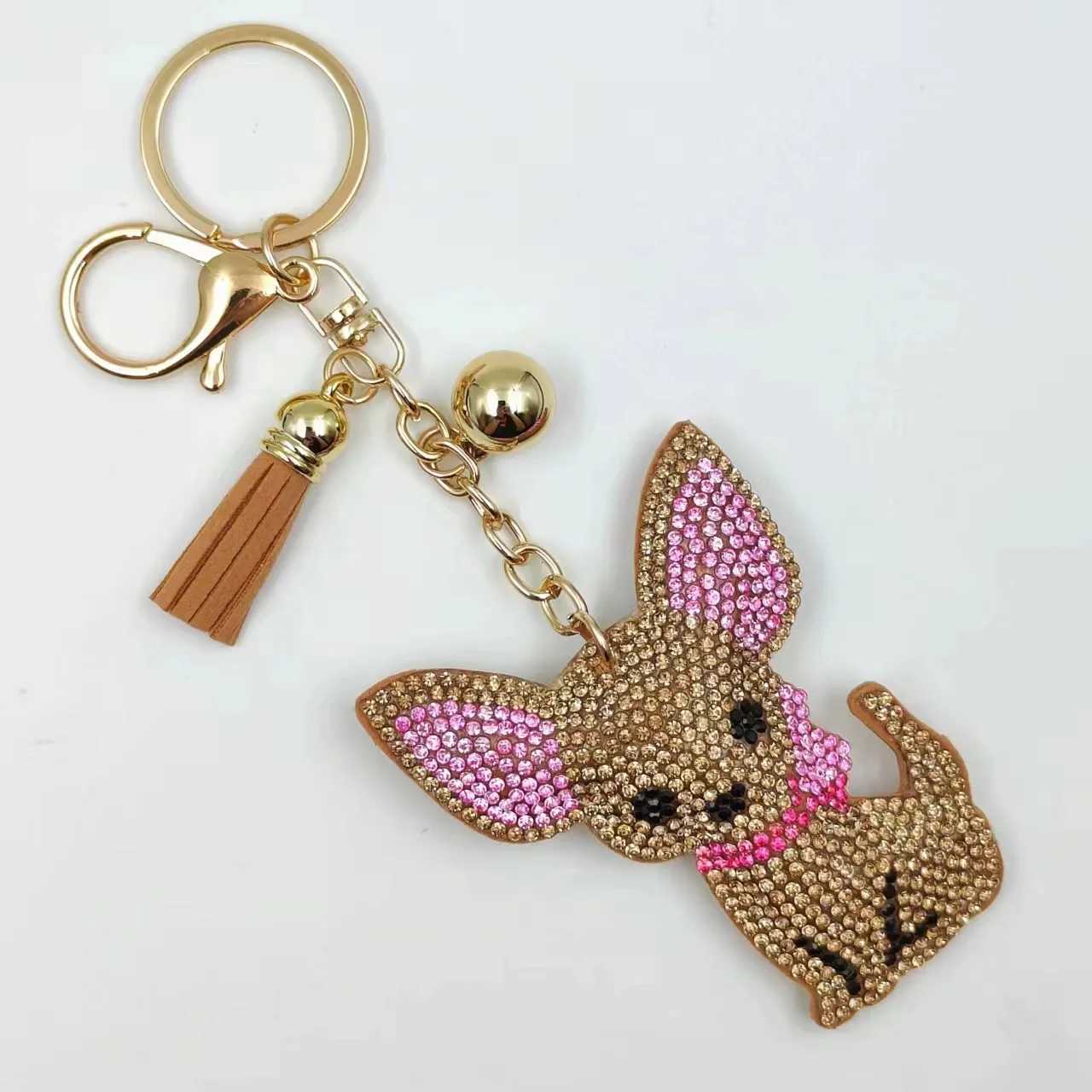 Fashion Chihuahua Dog Crystal Keychain Bag Accessories for Women Gold Color German Cat Keyring Jewelry llaveros para mujerW251029