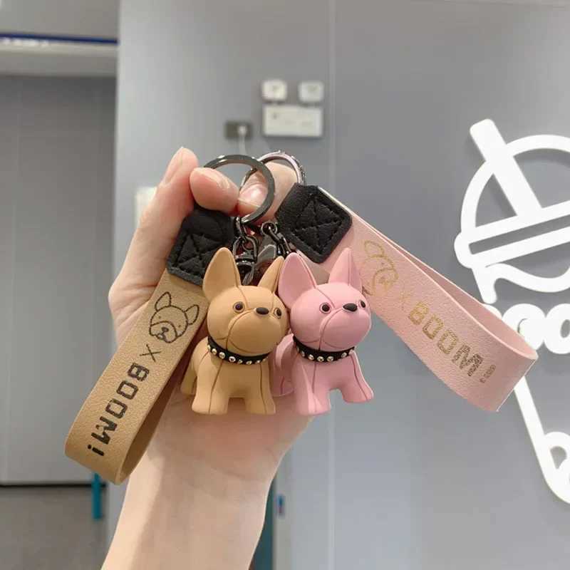 Universal Cute Cartoon Dog Keychains Phone Wrist Strap Bag Pendant Fashion Punk French Bulldog Keychain Mens Car Key ChainW251029