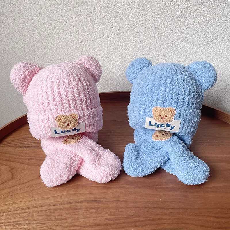 Suitable for winter baby hats baby hats childrens warm knitted plush onepiece hats boys and girls twopiece set251028