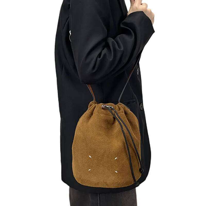 Suede Bucket New Niche Design Frosted Cowhide Vintage Fashionable Ladies One-Shoulder Crossbody Bag Suotong1029