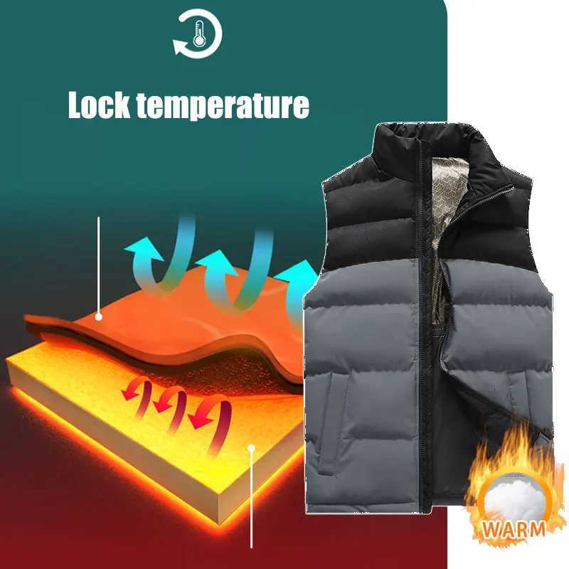 Unisex Hiking Vest Winter Thickened Stand Collar Windproof Camping Vest Couple Warm Patchwork Outdoor Fishing Sleeveless Coats W251029