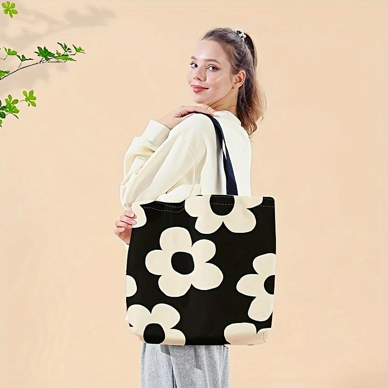 Yellow flower printed tote bag reusable fashionable backpack multifunctional handbag printed canvas shopping bag 251029