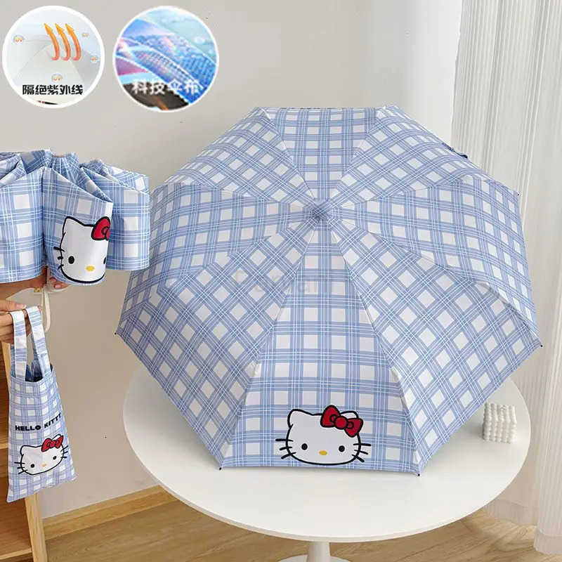Sanrio Sanrio HelloKitty Cute Creative Plaid Sun Protection Umbrella Personalized Anime Peripheral Cartoon Automatic Folding Umbrella L251029