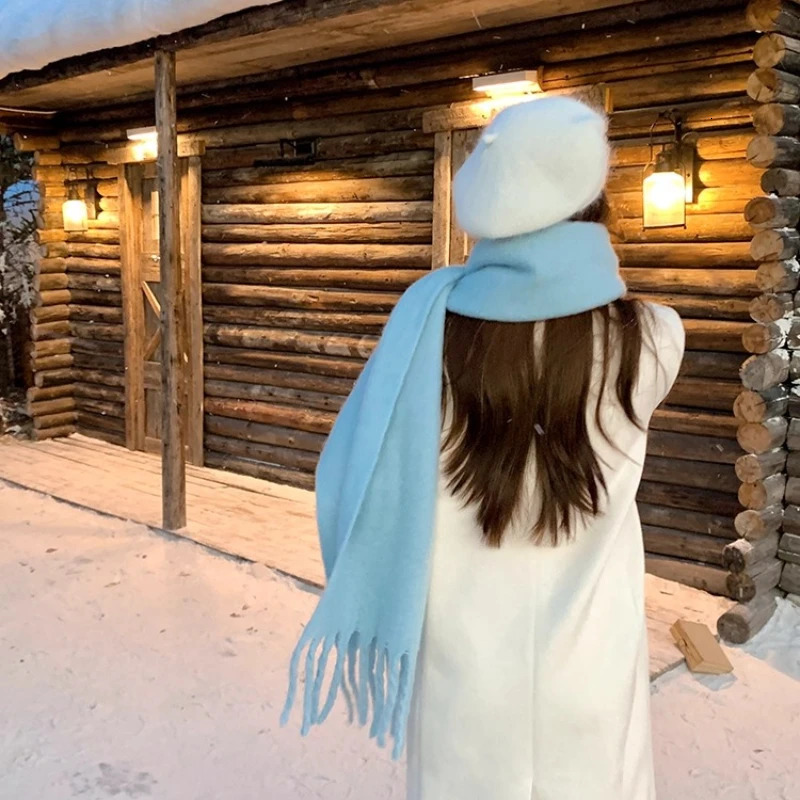 Winter Scarf for Women Cashmere Warm Solid Pink Pashmina Blanket Wraps Female Thick Soft Bufanda Big Tassel Shawl Long Echarpe 251029