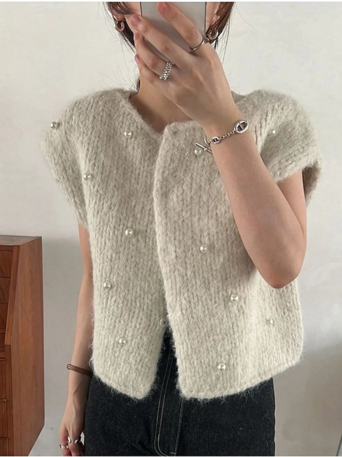 Retro Knitted Sweater Vest Womens Heavy Embroidery ort Cardigan Outerwear Layering Top Warmth Spring Autumn 251029