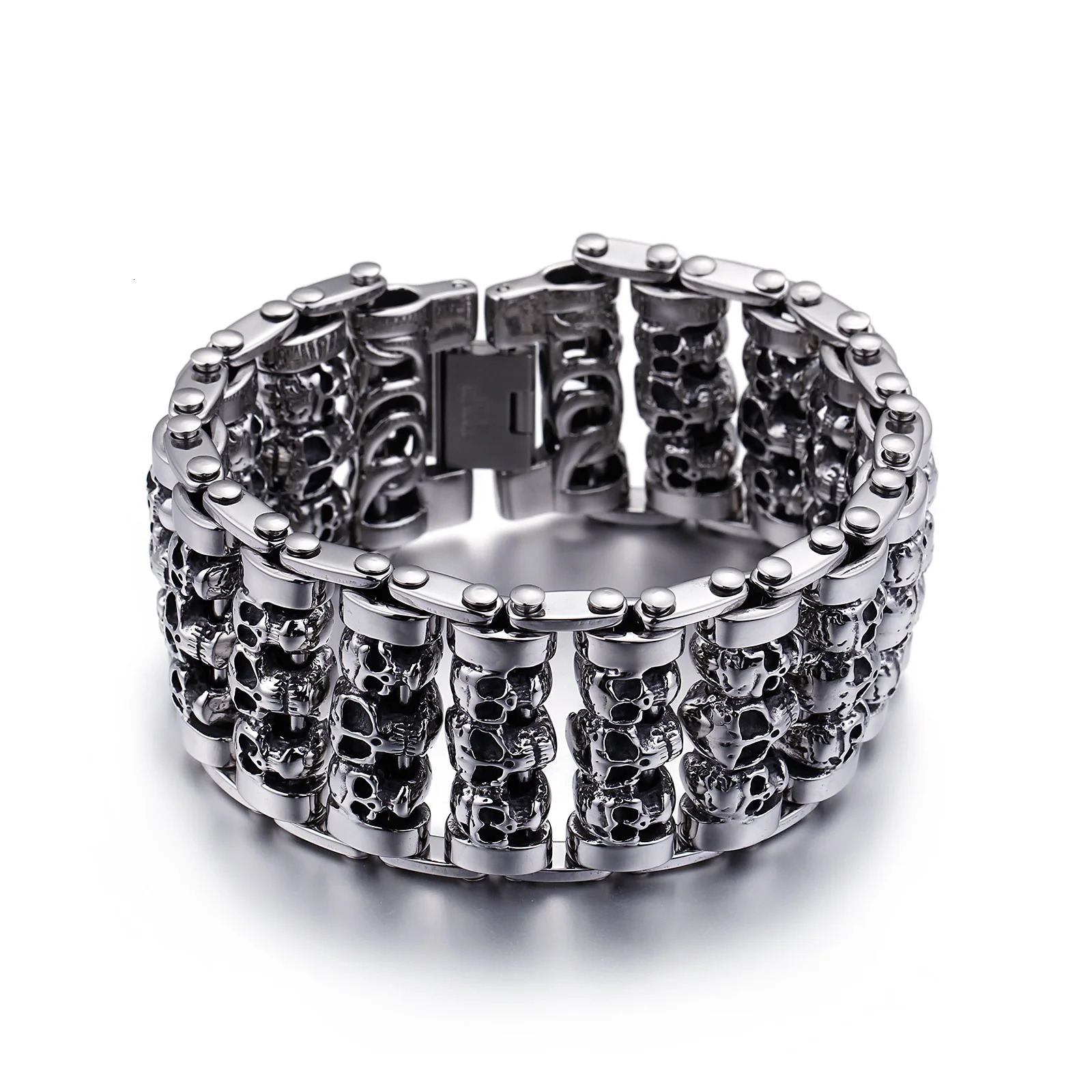 35mm Width Hugh Demon Skull Bracelet Men Heavy Overbearing Motor Biker Wristband 251028