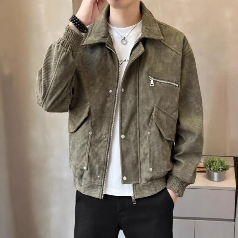 Workwear Jacket Spring Designer Jacket Autumn Men's Casual Fashion Versatile Loose New Style Top Simple Trendy Solid Color Turn-down Collar Coat